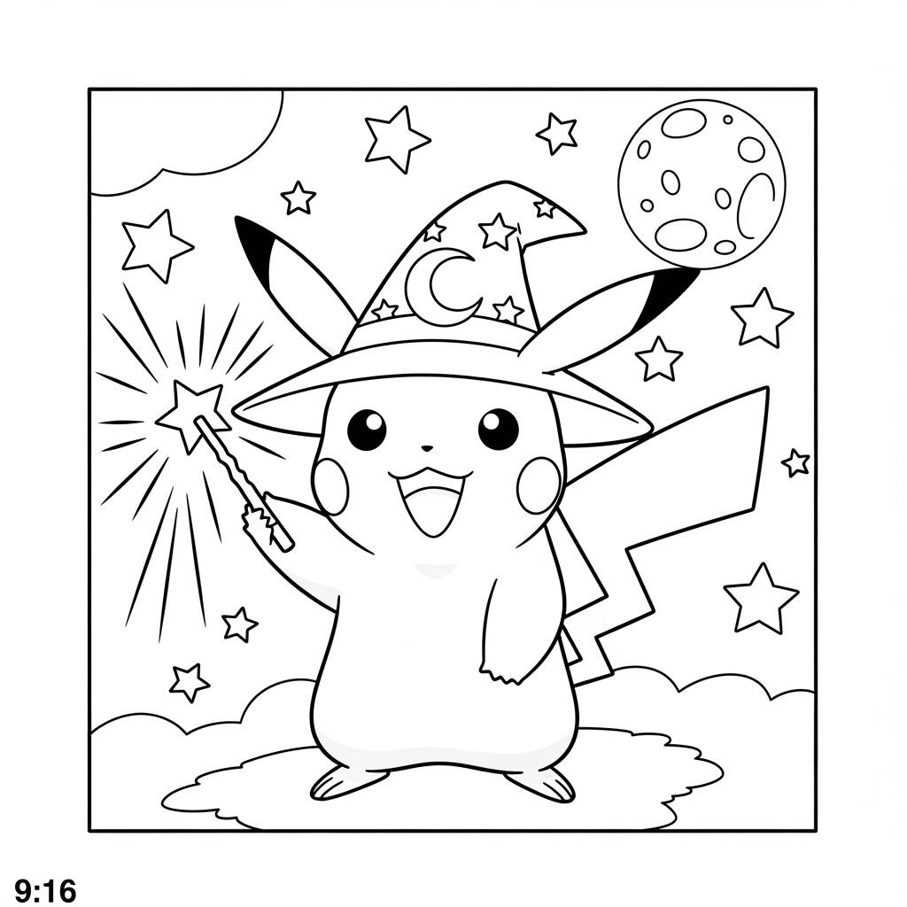 Pikachu Magico (Desenho para Colorir)