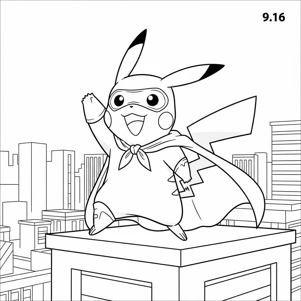 Pikachu Super Heroi (Desenho para Colorir)