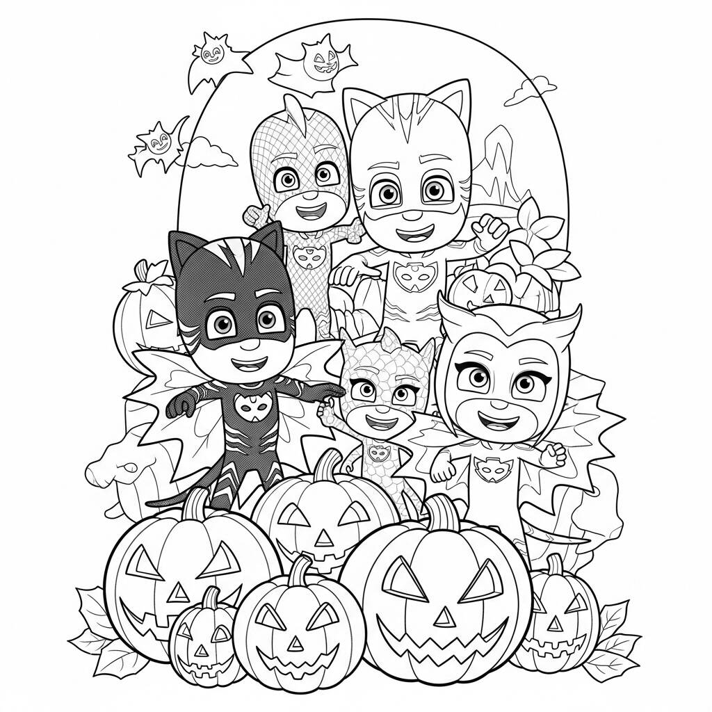 Pj Masks Noite de Halloween (Desenho para Colorir)