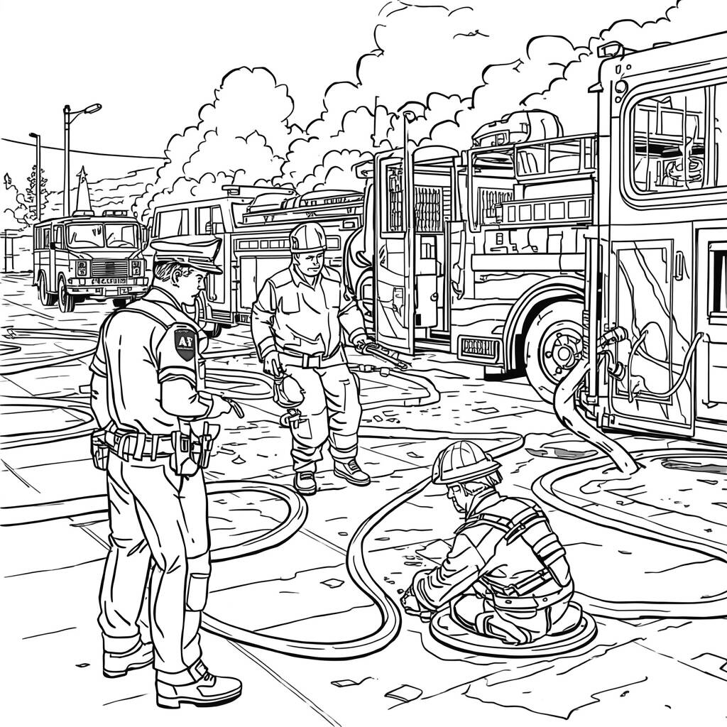 Policia e Fogo (Desenho para Colorir)