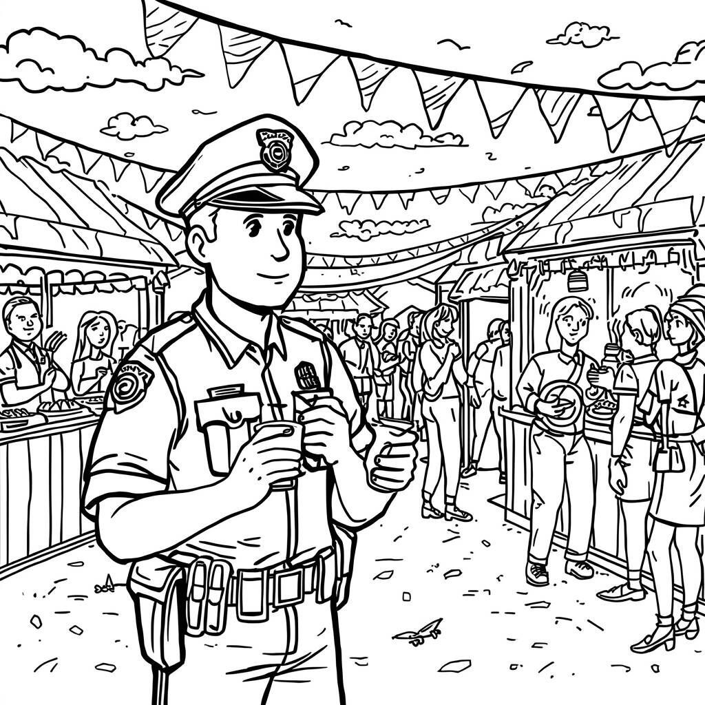 Policial em Festa (Desenho para Colorir)