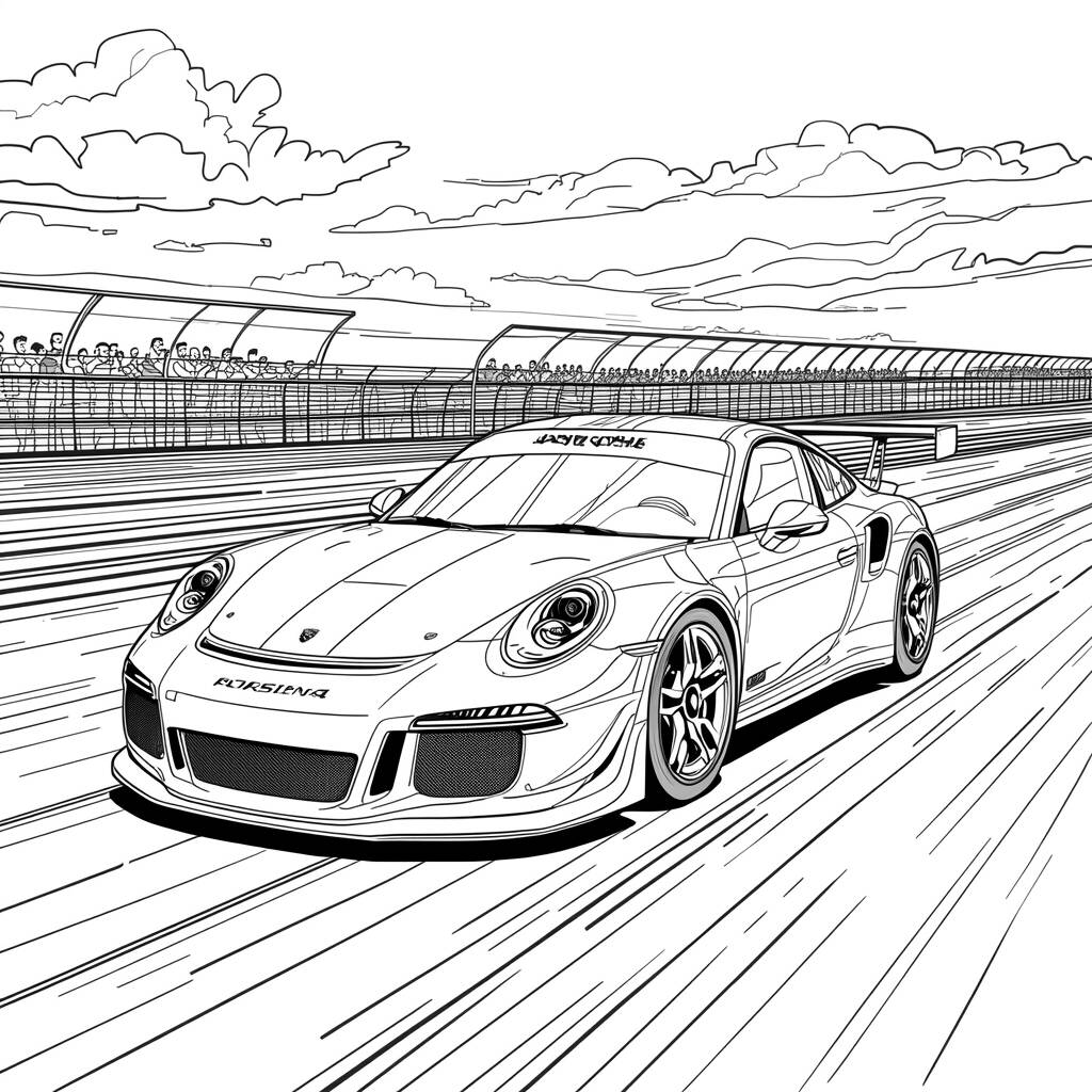 Porshe em Corrida (Desenho para Colorir)