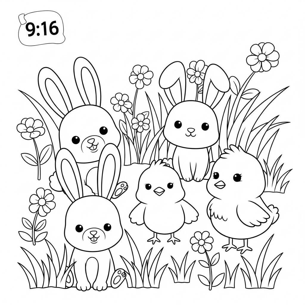 Primavera Animais Kawaii (Desenho para Colorir)