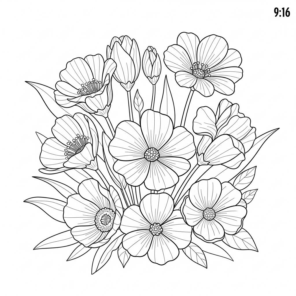 Primavera Detalhes Florais (Desenho para Colorir)