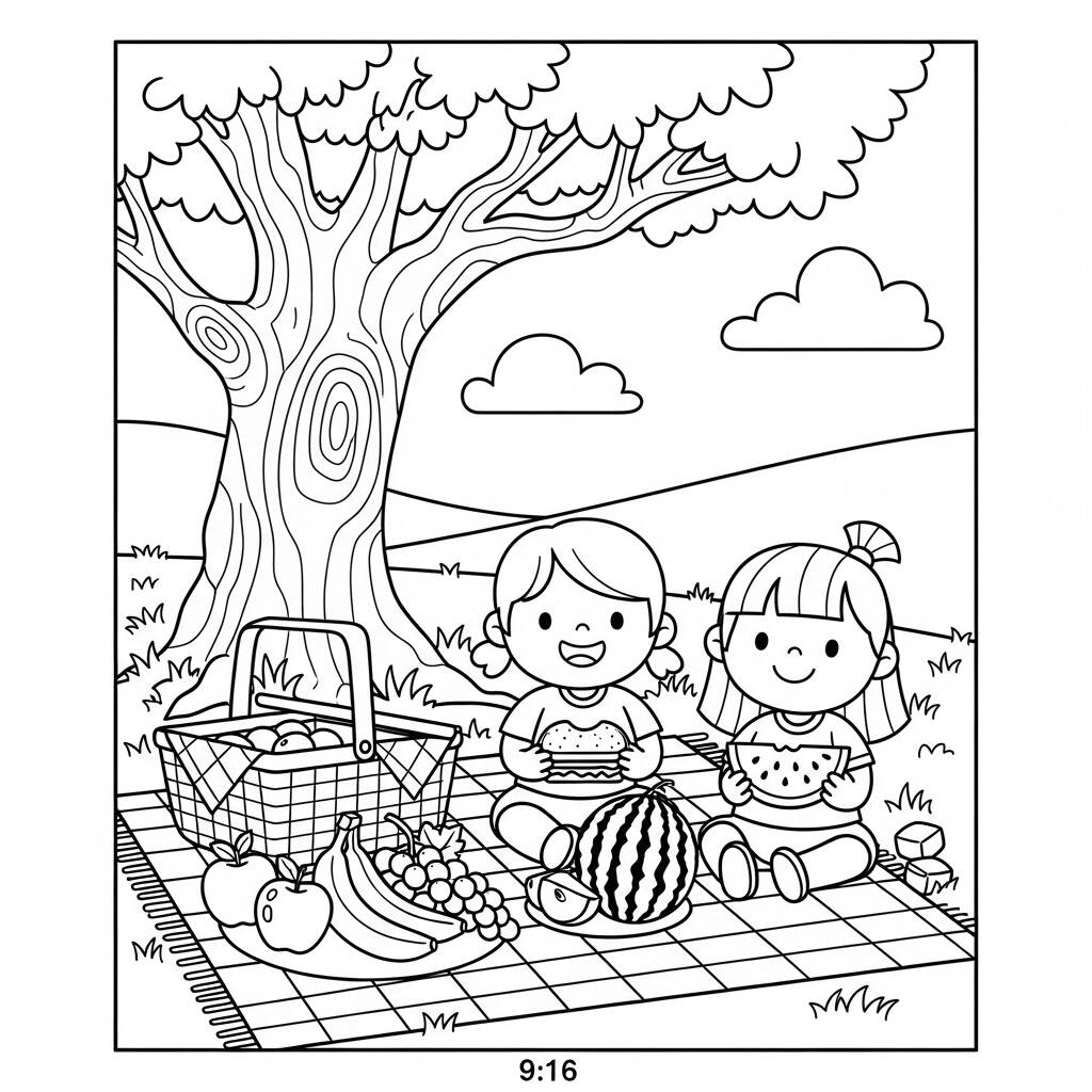 Primavera Festa do Piquenique (Desenho para Colorir)