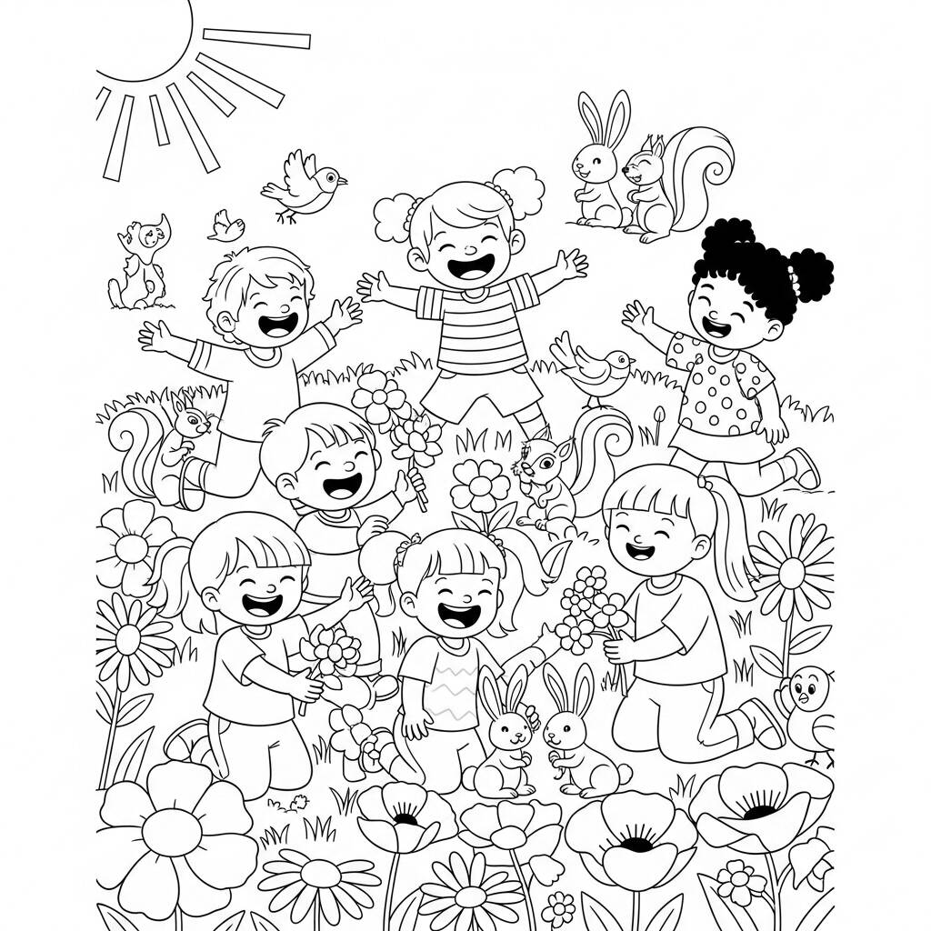 Primavera Sorrisos e Alegria (Desenho para Colorir)