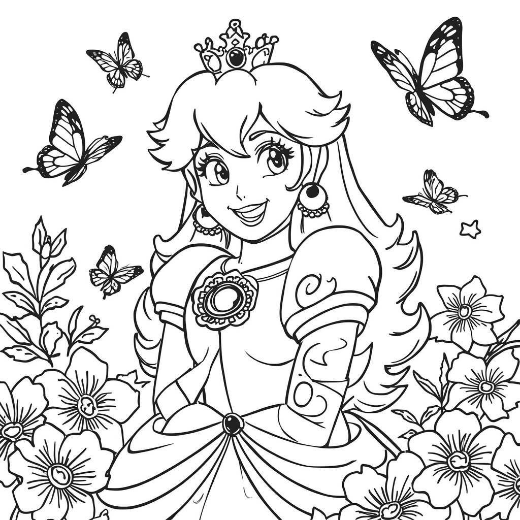 Princesa Peach Sorridente (Desenho para Colorir)