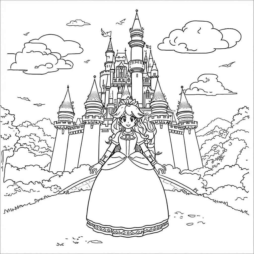 Princesa Peach no Castelo (Desenho para Colorir)