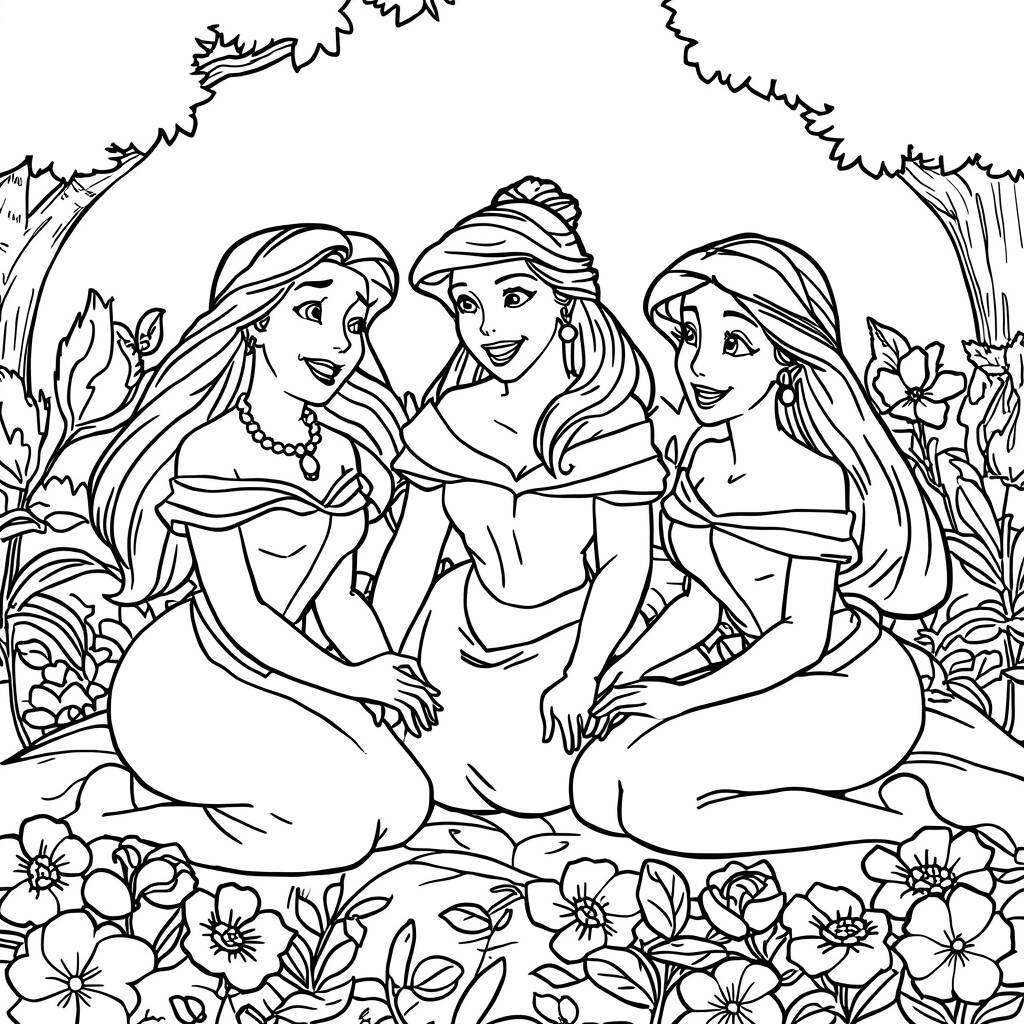 Disney Princesses Friends (Coloring Page)
