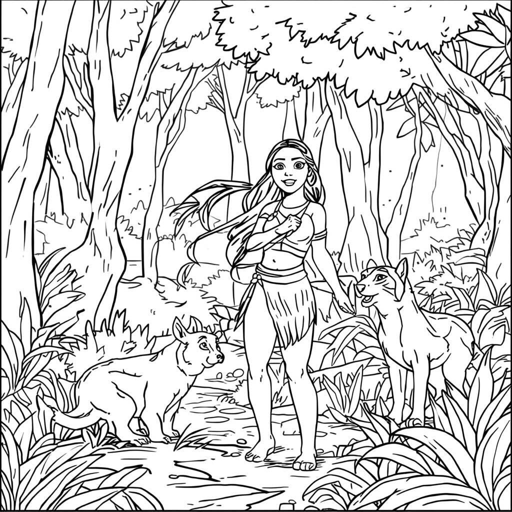Disney Princesses Adventure in the Forest (Coloring Page)
