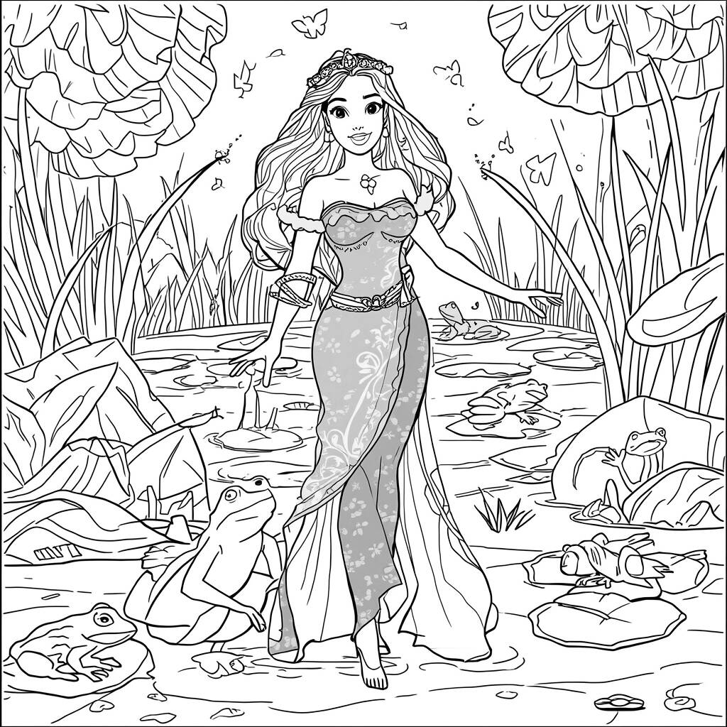 Festive Disney Princesses (Coloring Page)