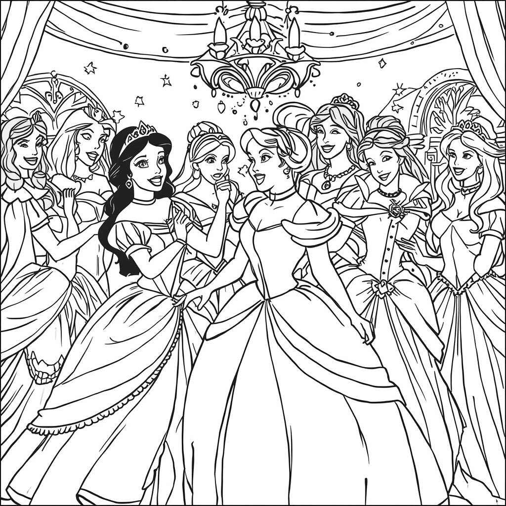 Disney Princesses Festivity (Coloring Page)
