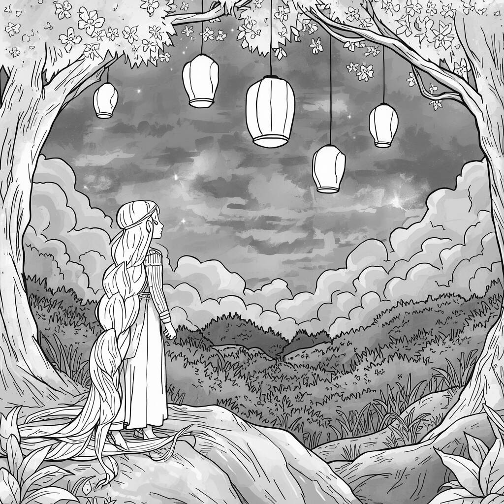 Disney Princesses Starry Night (Coloring Page)