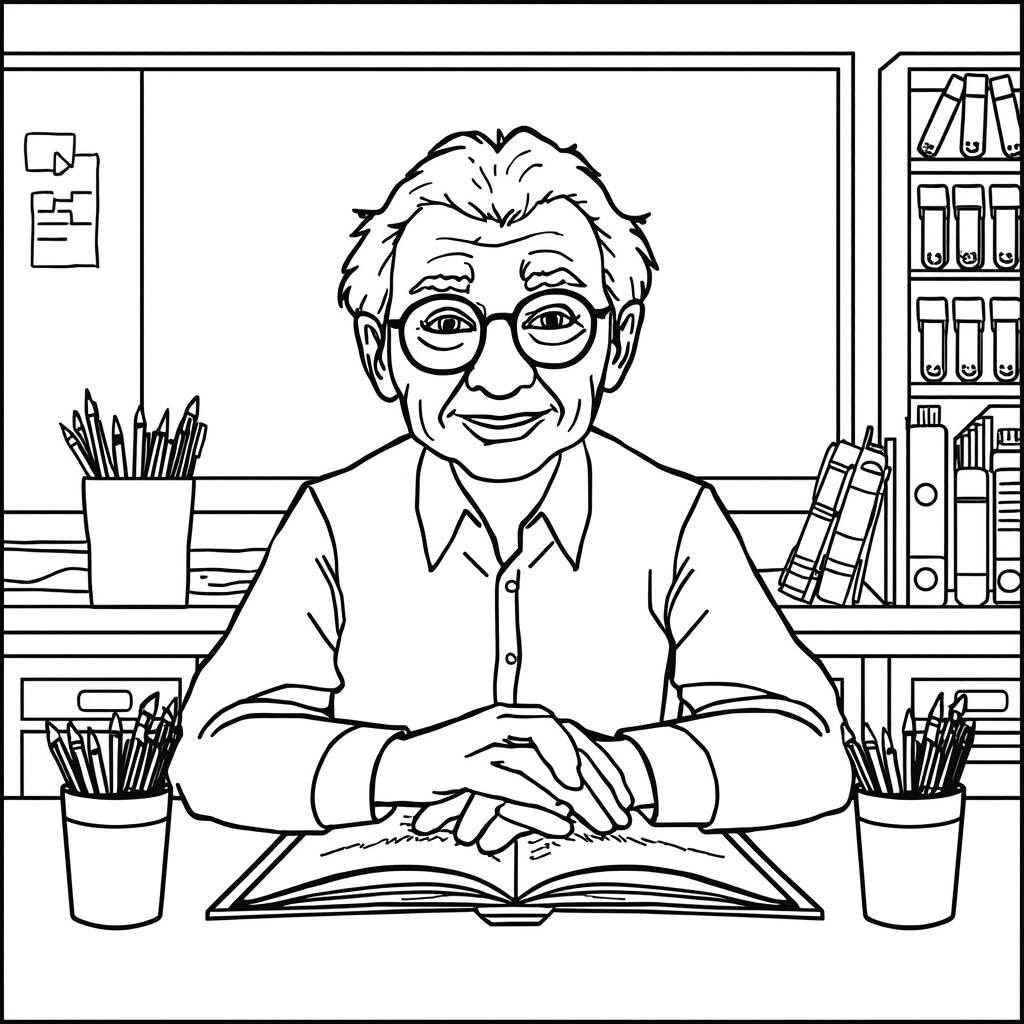 Professor com Livro (Desenho para Colorir)