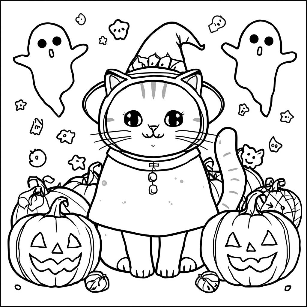Pusheen e o Halloween (Desenho para Colorir)