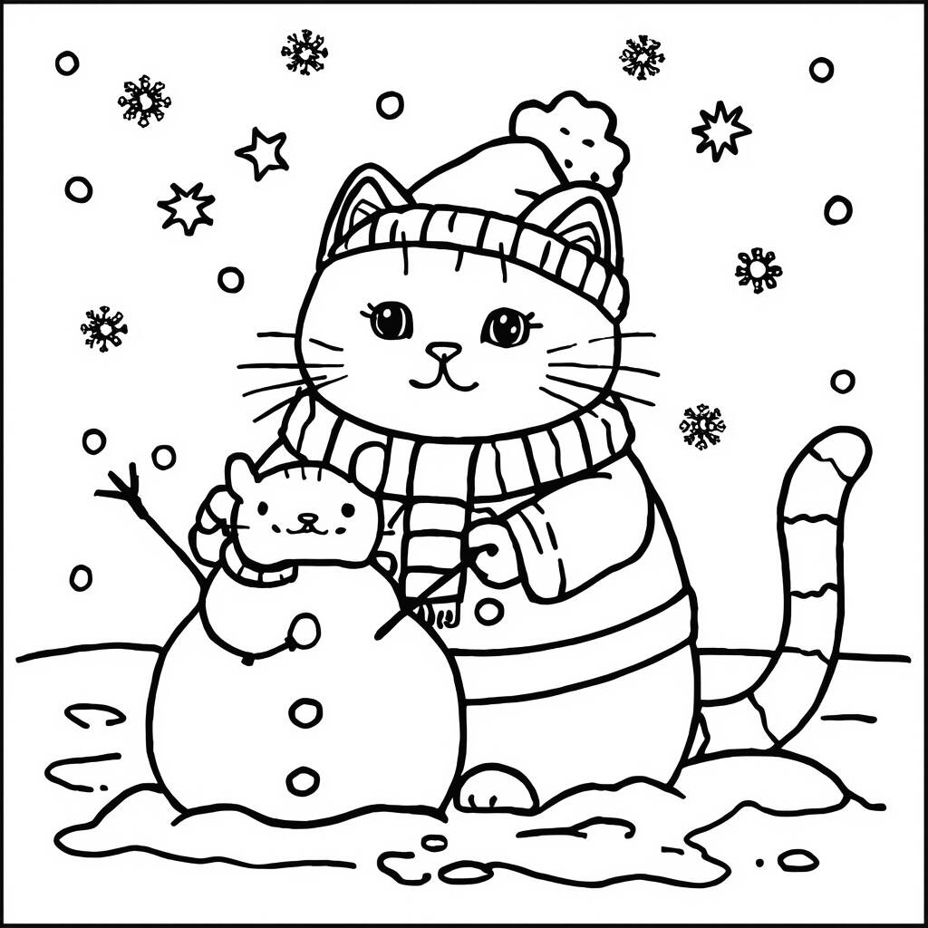 Pusheen e o Inverno (Desenho para Colorir)