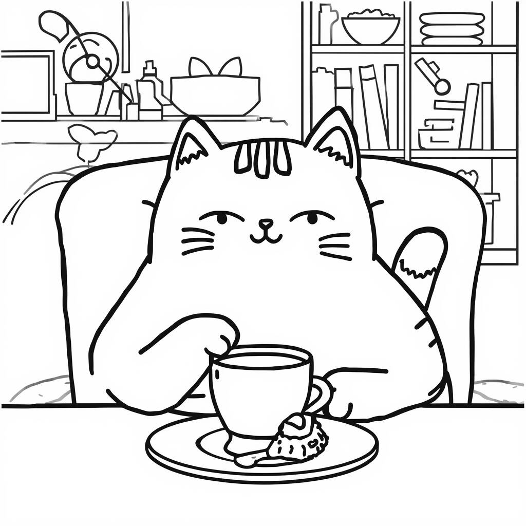 Pusheen na Cafeteria (Desenho para Colorir)
