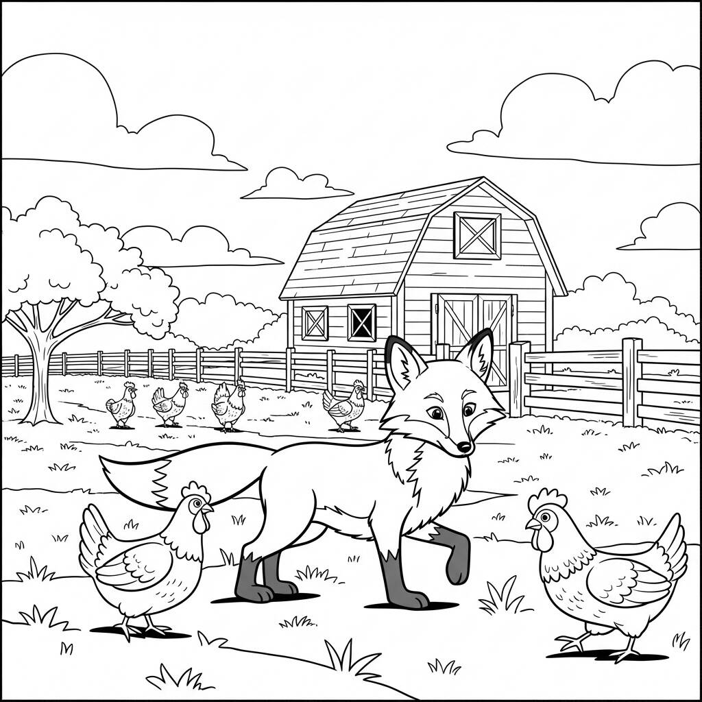 Raposa e a Fazenda (Desenho para Colorir)