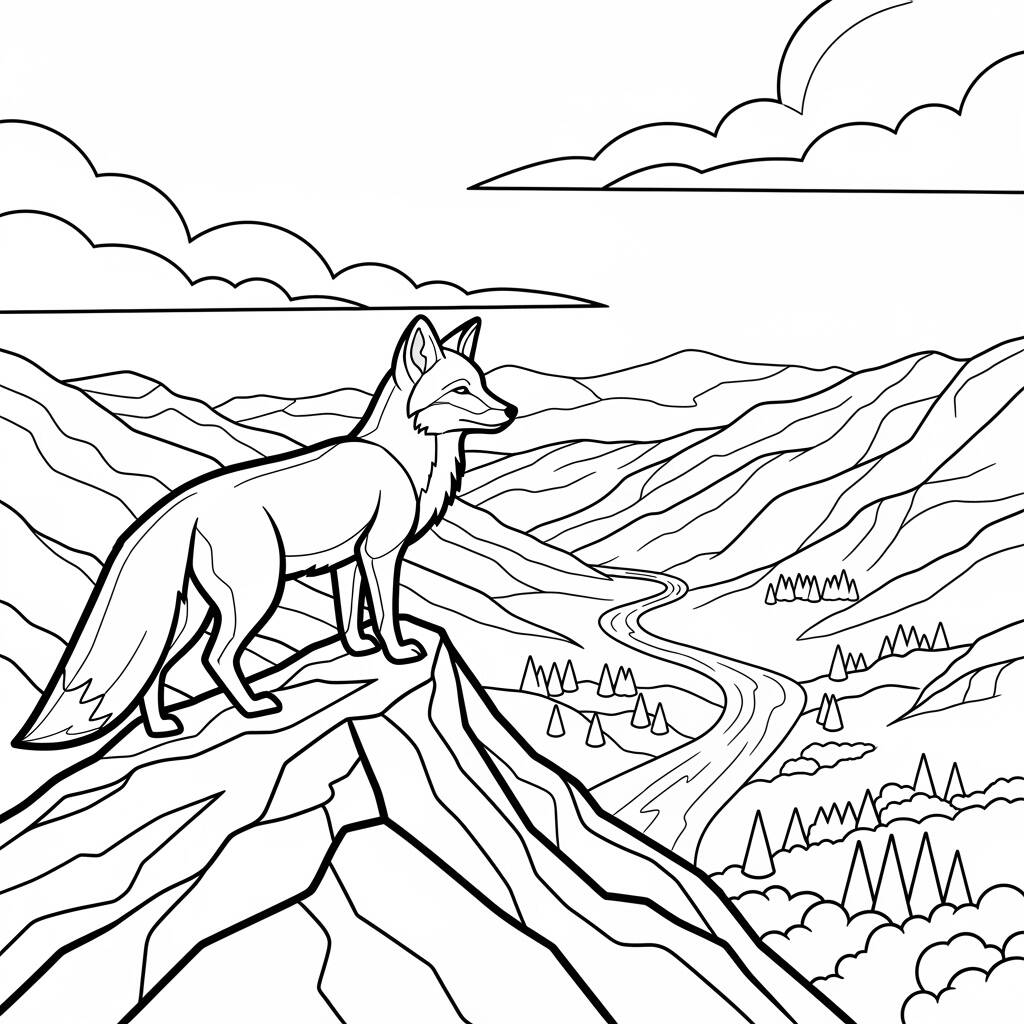 Raposa e a Montanha (Desenho para Colorir)