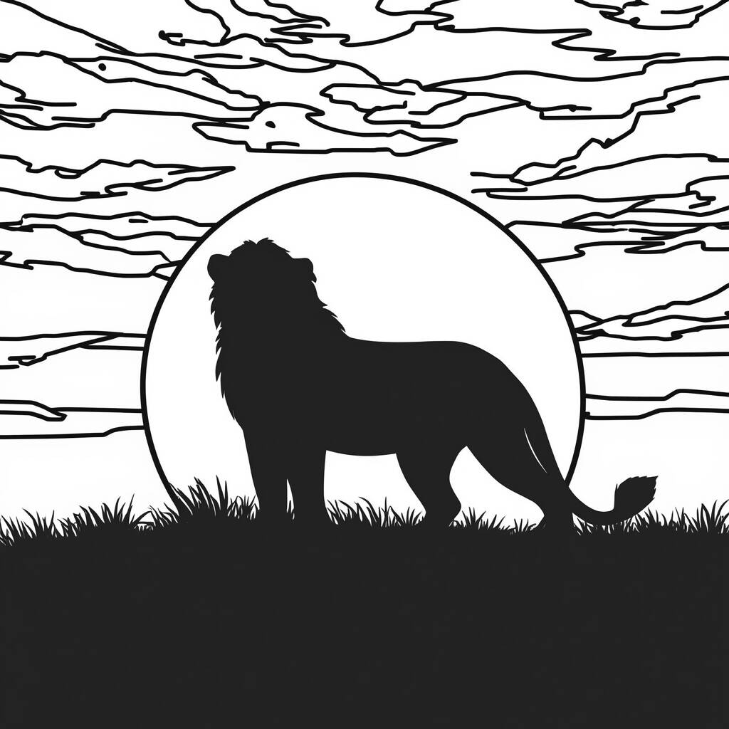 Rei Leao no Crepusculo (Desenho para Colorir)
