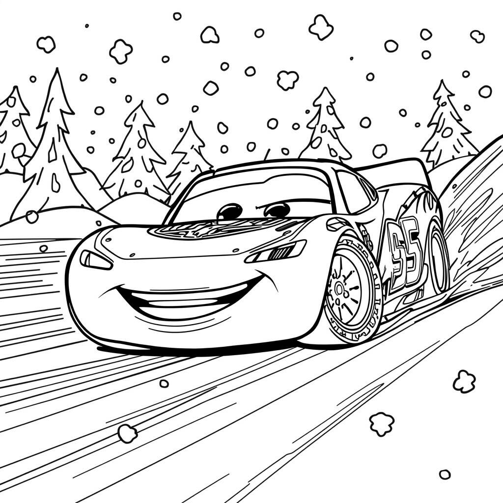 Relampago McQueen e a Neve (Desenho para Colorir)