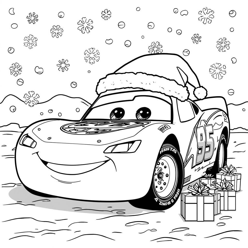 Relampago McQueen e o Natal (Desenho para Colorir)