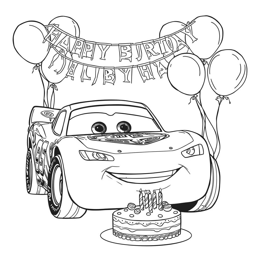 Relampago McQueen em Festa (Desenho para Colorir)