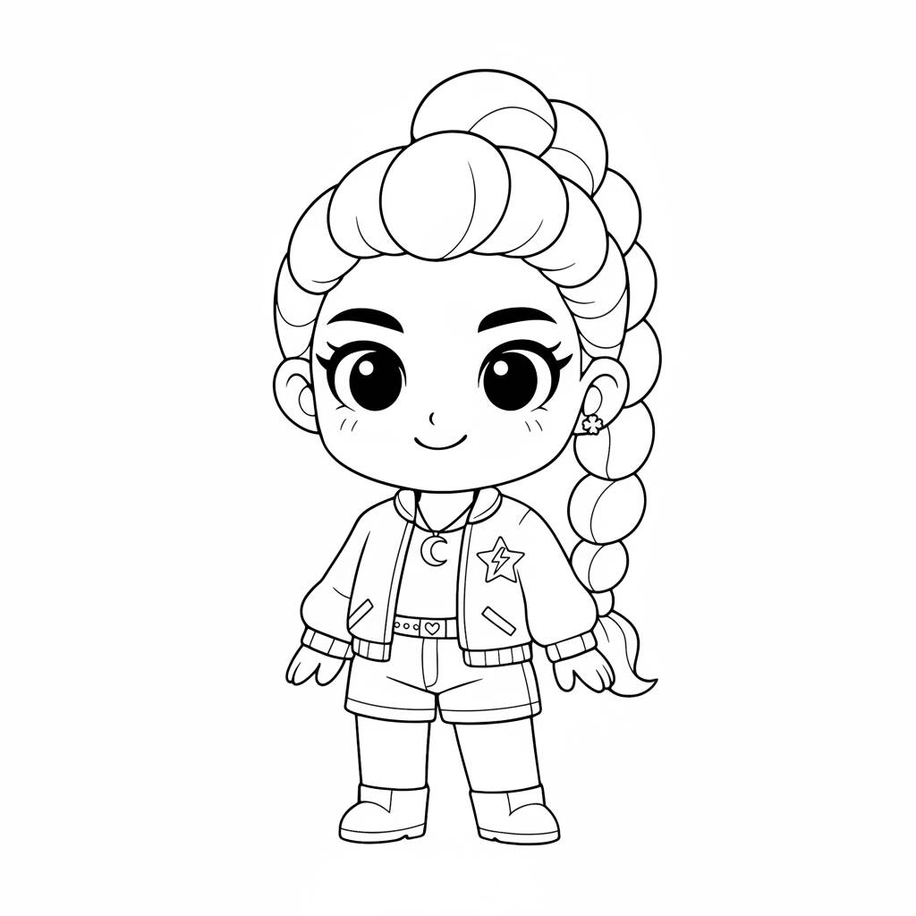Rumi Estilosa com Cabelo Trançado (Desenho para Colorir)