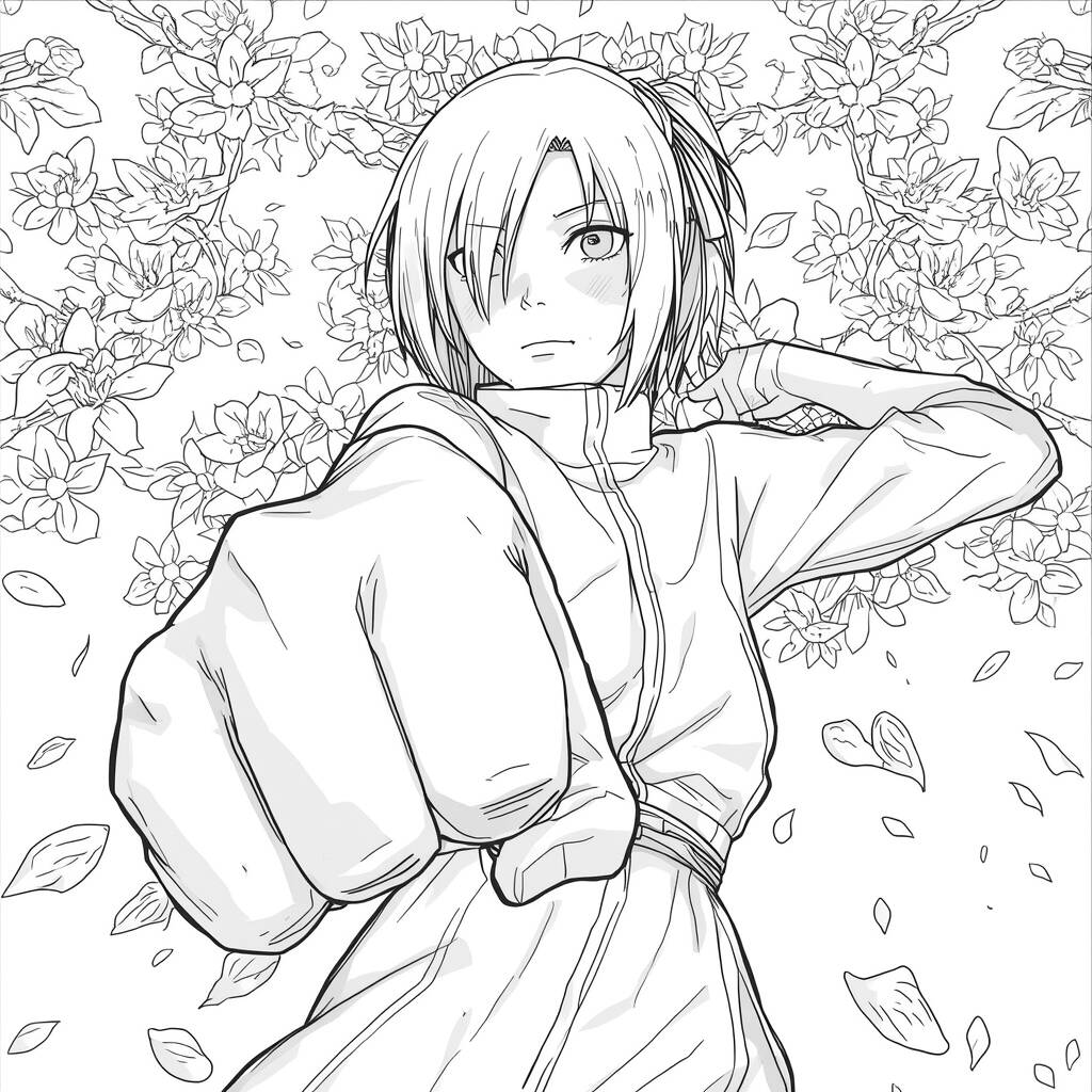 Sakura em Luta (Desenho para Colorir)