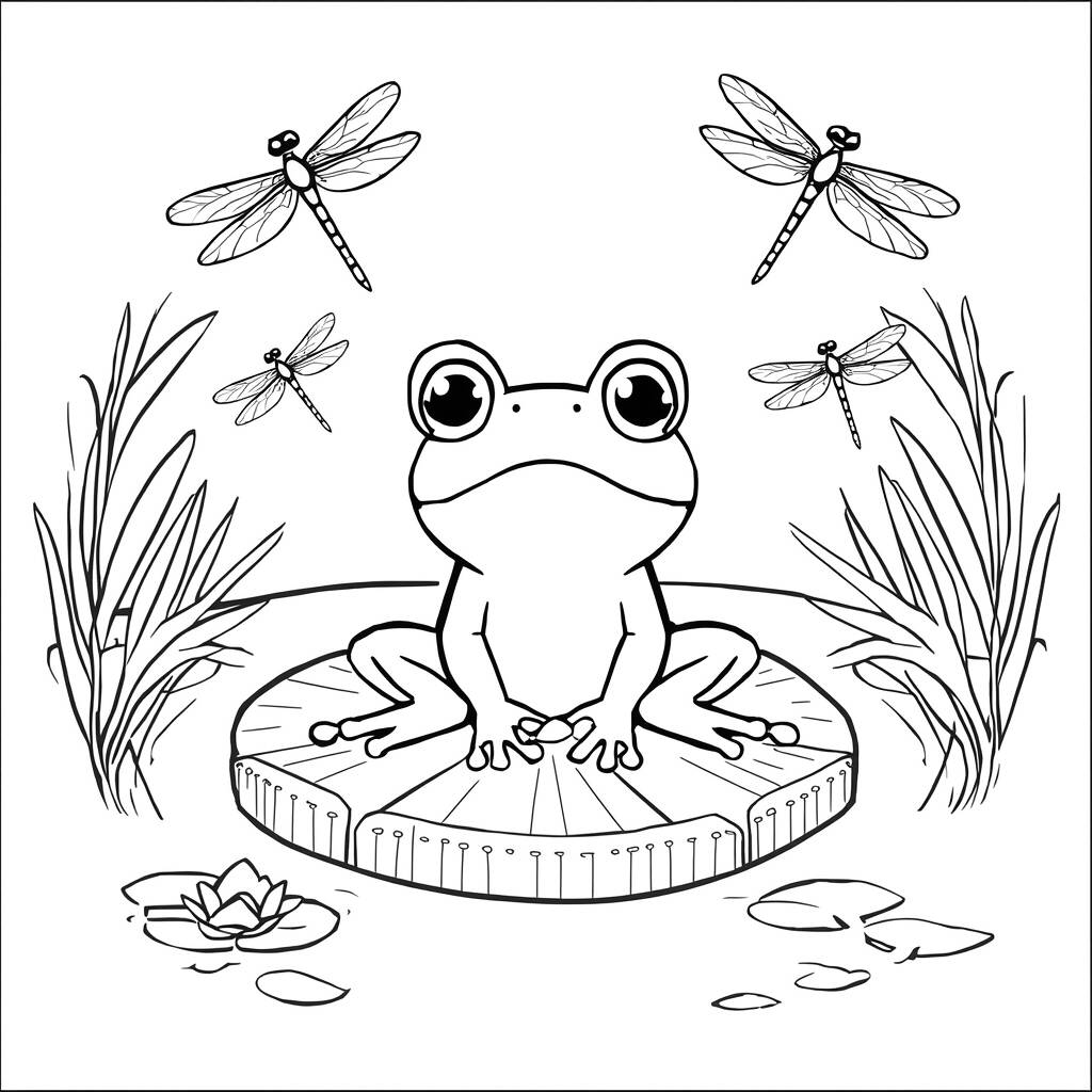 Sapo Kawaii na Lagoa (Desenho para Colorir)