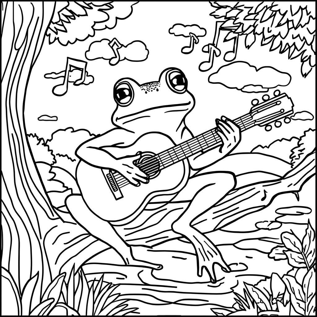 Sapo e a Musica (Desenho para Colorir)