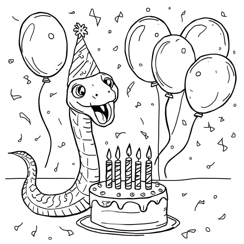 Serpente de Aniversario (Desenho para Colorir)