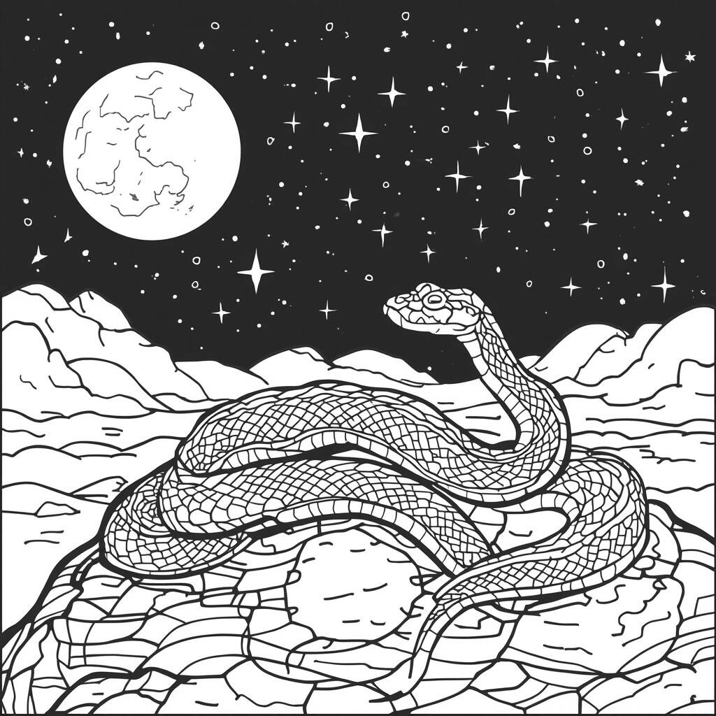 Serpente e a Lua (Desenho para Colorir)