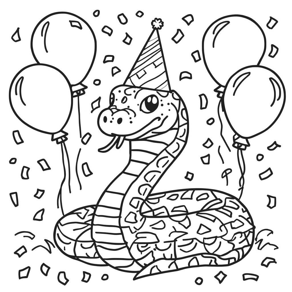 Serpente em Festa (Desenho para Colorir)
