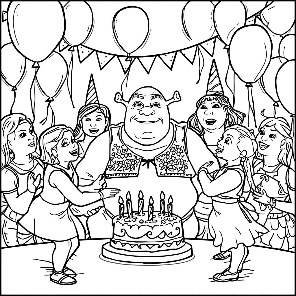 Shrek em Festa (Desenho para Colorir)