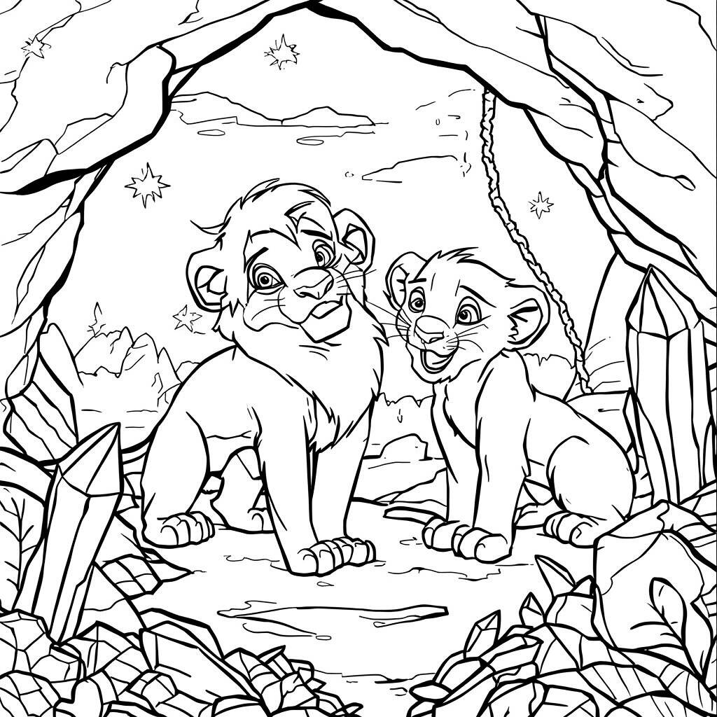 Simba e Nala em Aventura (Desenho para Colorir)