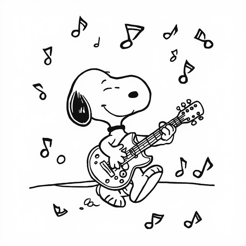 Snoopy e a musica (Desenho para Colorir)