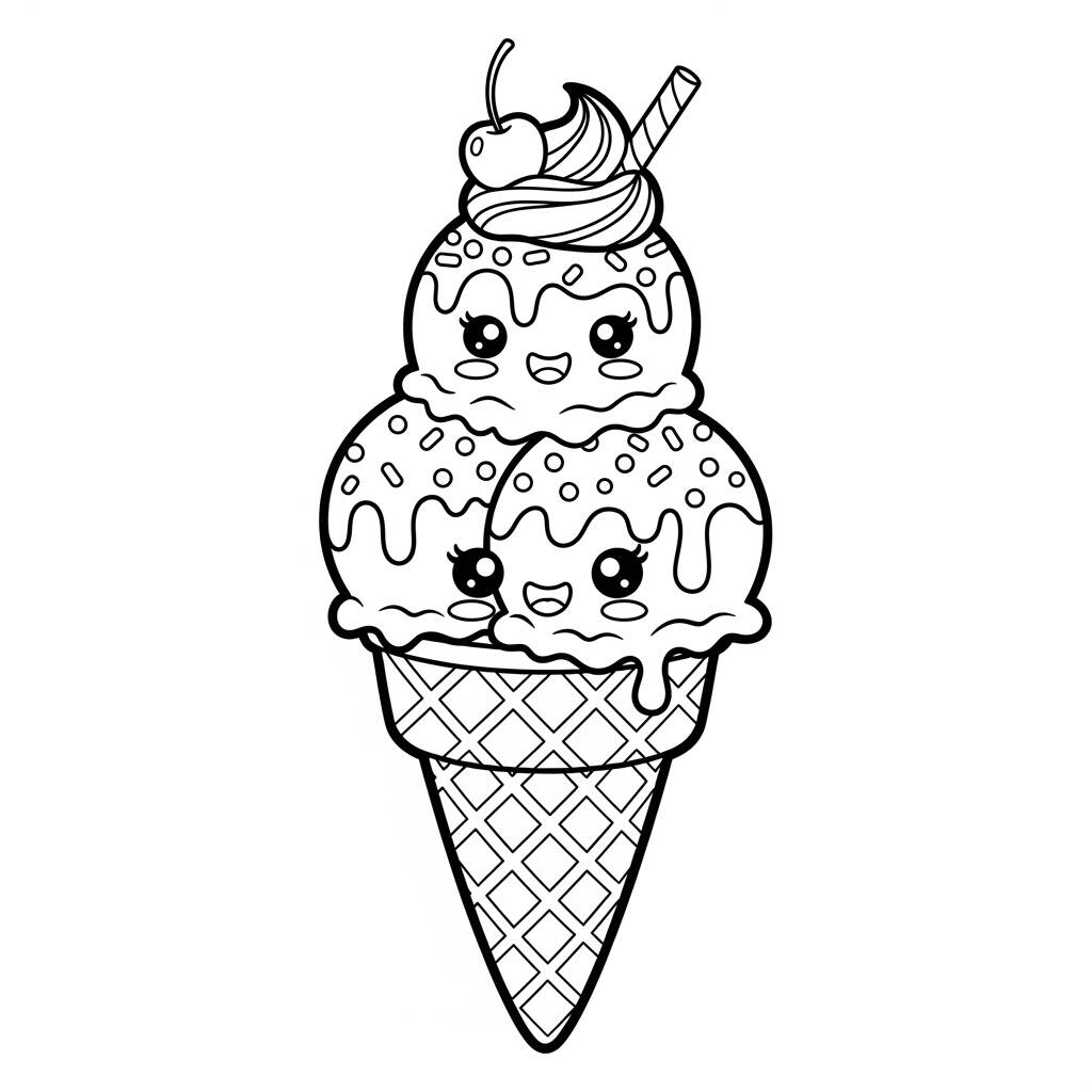 Sorvete Colorido Divertido (Desenho para Colorir)