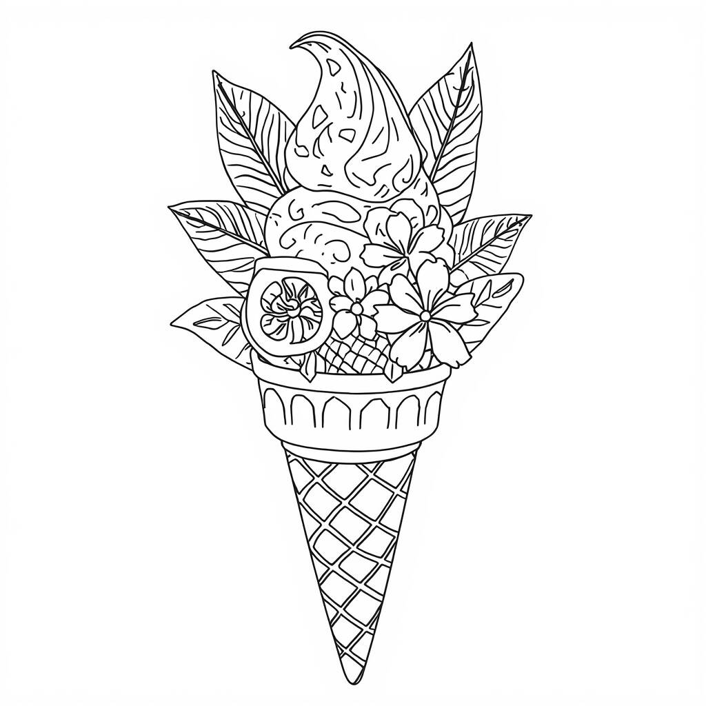 Sorvete de Sabor Exotico (Desenho para Colorir)