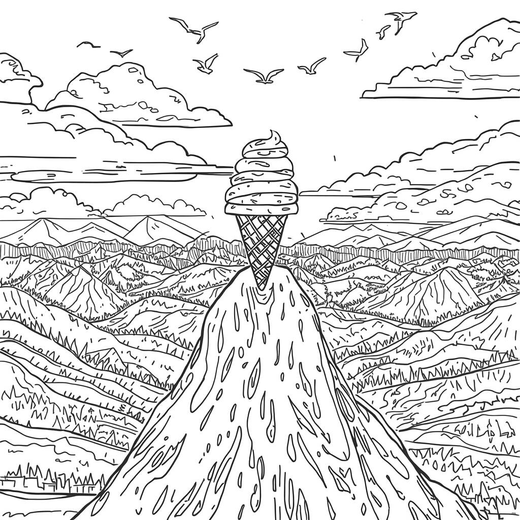 Sorvete em Cima da Montanha (Desenho para Colorir)