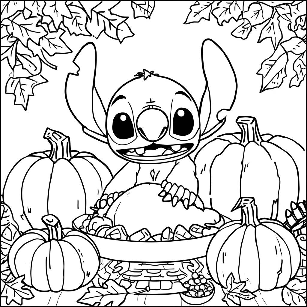Stitch e Acao de Gracas (Desenho para Colorir)