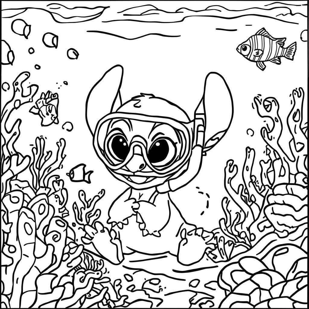 Stitch e Aventura no Mar (Desenho para Colorir)