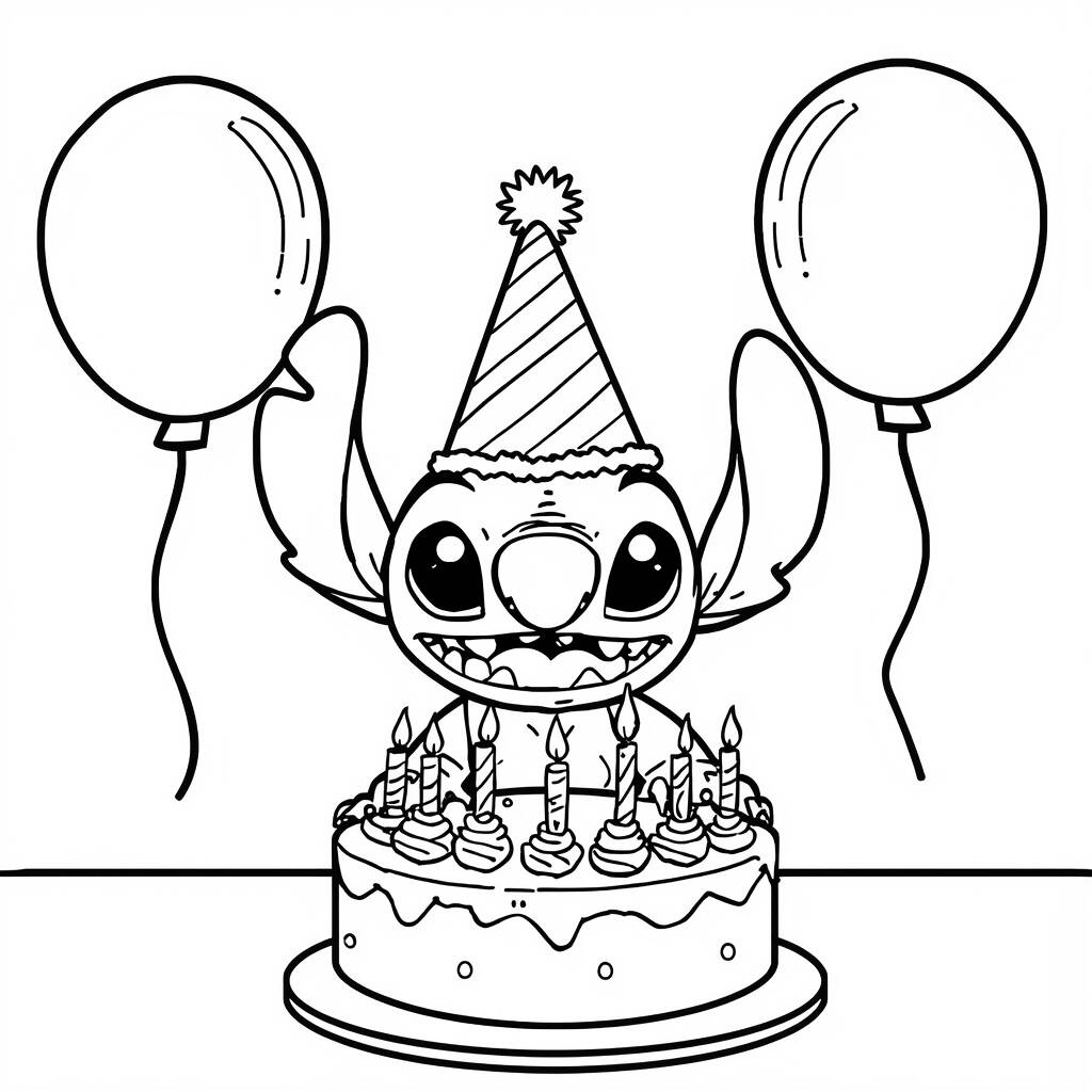 Stitch em Festa (Desenho para Colorir)