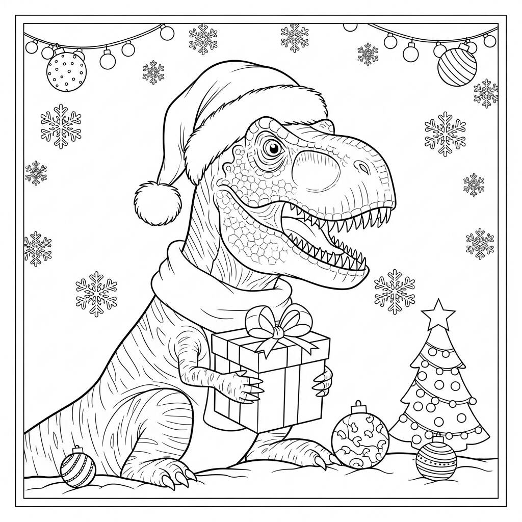 T rex Natal Festivo (Desenho para Colorir)