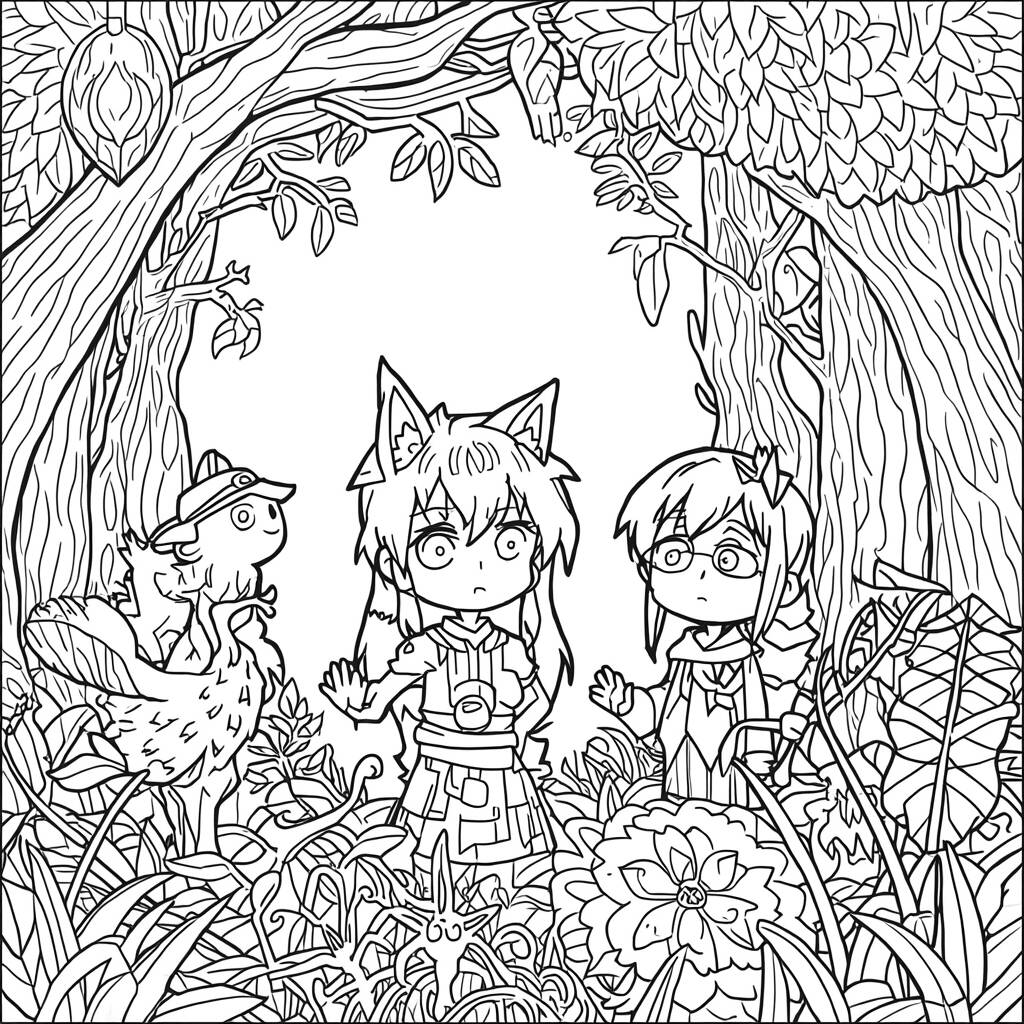 Tanjiro e Nezuko na floresta (Desenho para Colorir)