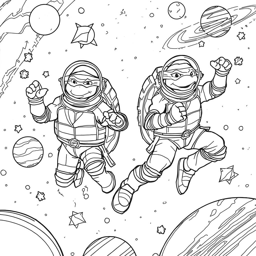 Tartarugas Ninja e Aventura Espacial (Desenho para Colorir)