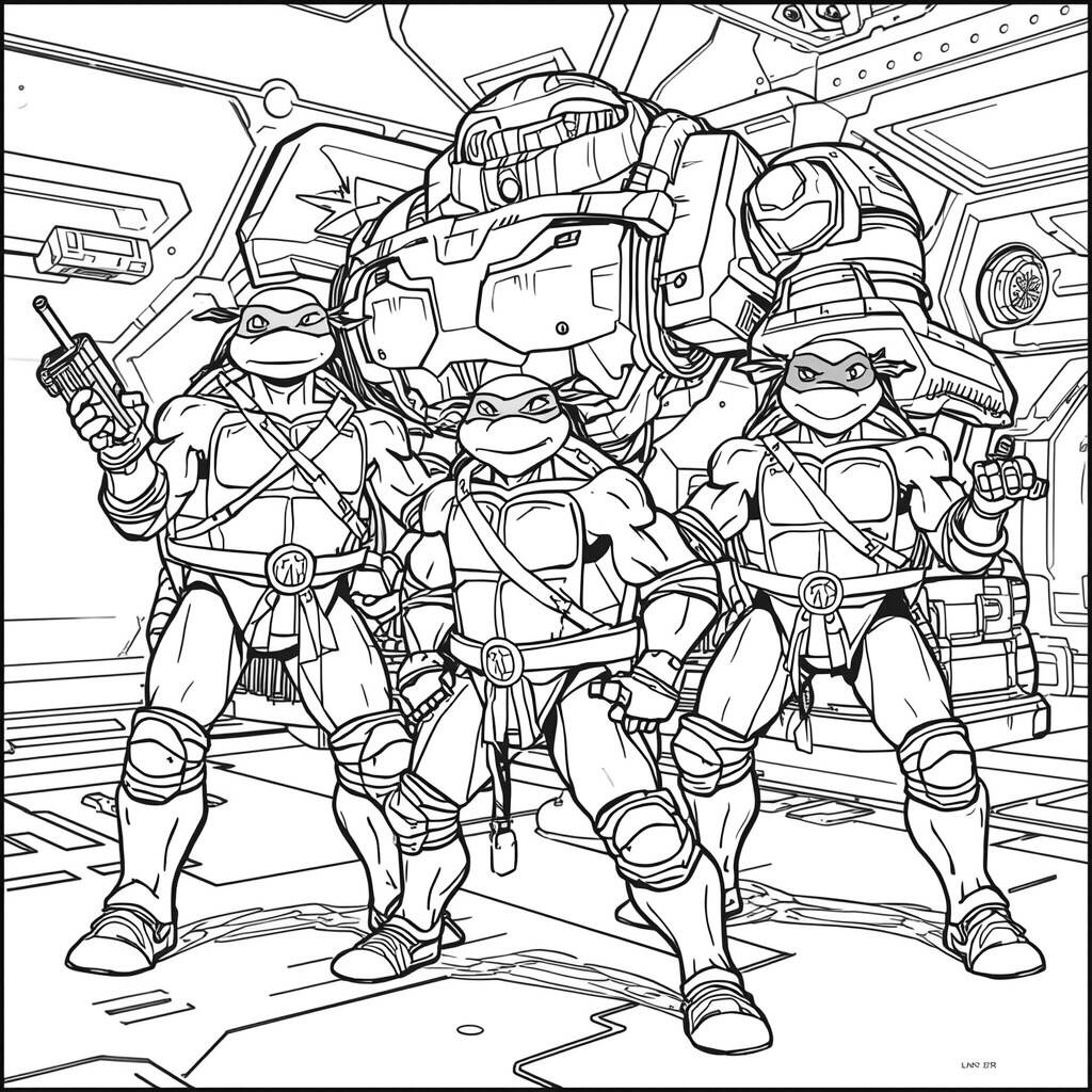 Tartarugas Ninja e Futuro (Desenho para Colorir)