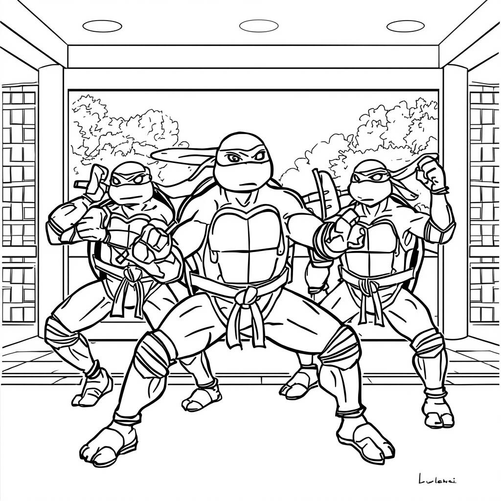 Tartarugas Ninja em Treinamento (Desenho para Colorir)