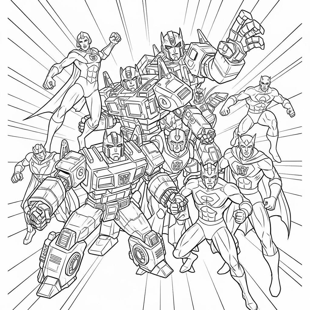 Transformers e Super Herois (Desenho para Colorir)