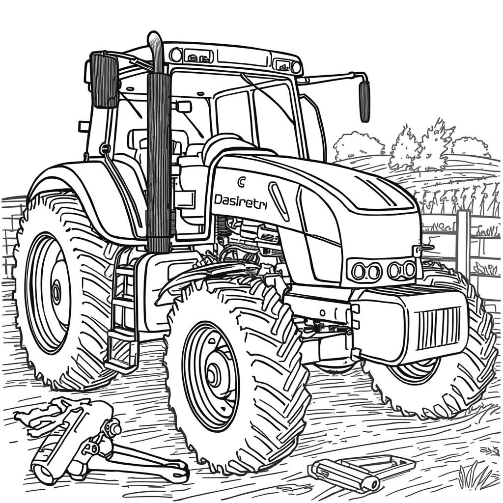 Trator Realista Detalhado (Desenho para Colorir)